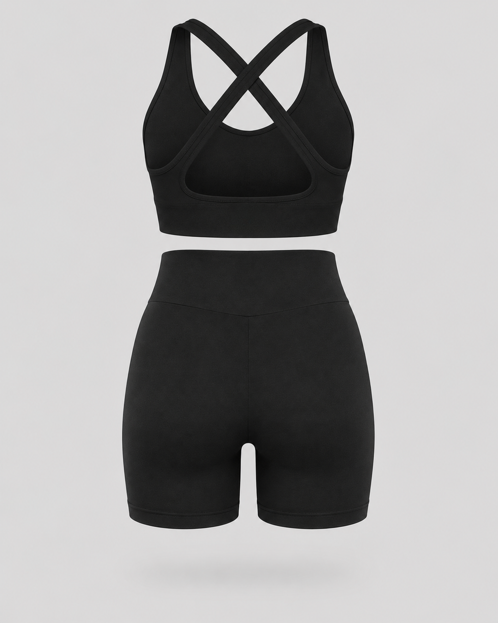 MrMaccaveli ruched cross-back bra and high waist short set in black