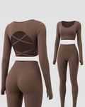 MrMaccaveli lace-up back long sleeve top and sculpt legging set in cocoa brown