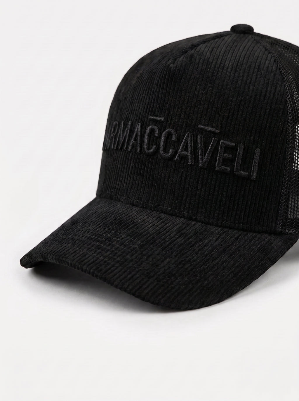 Corduroy Trucker Cap in Black | MRMACCAVELI