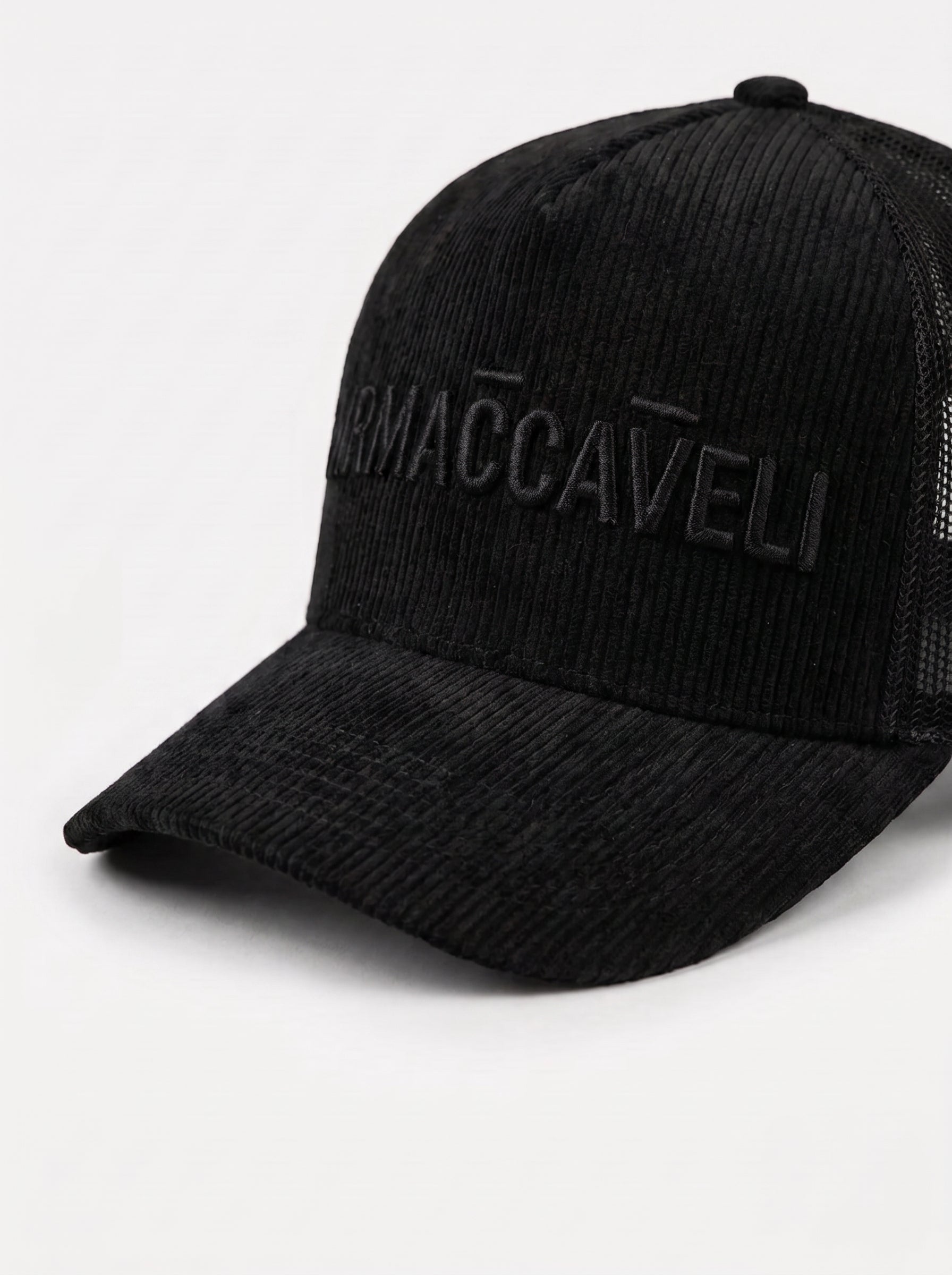 Corduroy Trucker Cap in Black | MRMACCAVELI