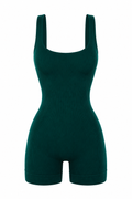 MrMaccaveli Seamless Ribbed Square Neck Unitard in Deep Emerald