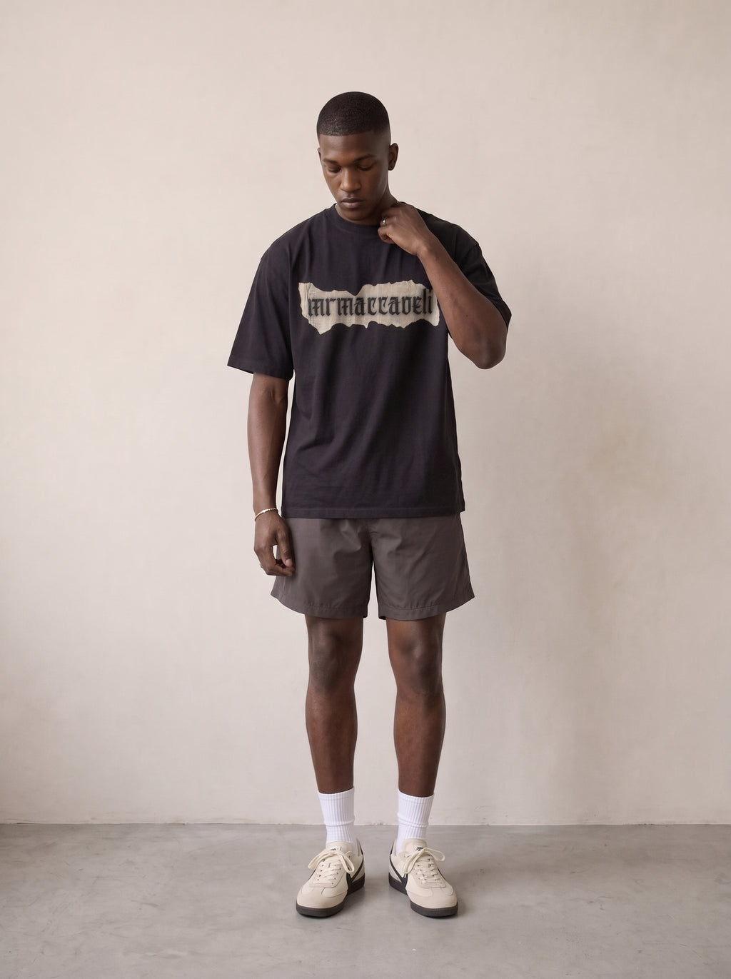 MRMACCAVELI Manifesto oversized tee in washed black with gothic print