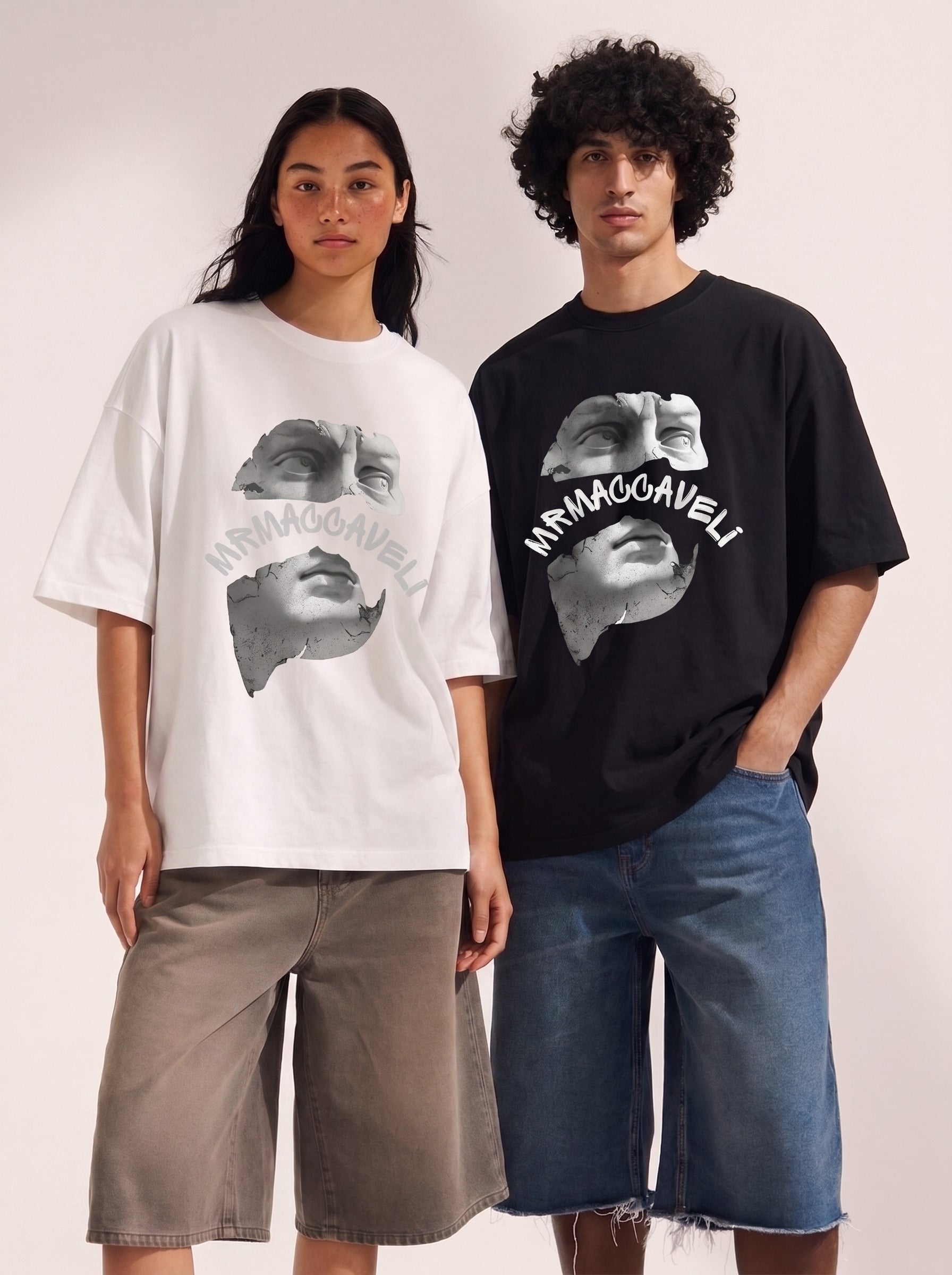 MRMACCAVELI Fracture oversized tee with statue print
