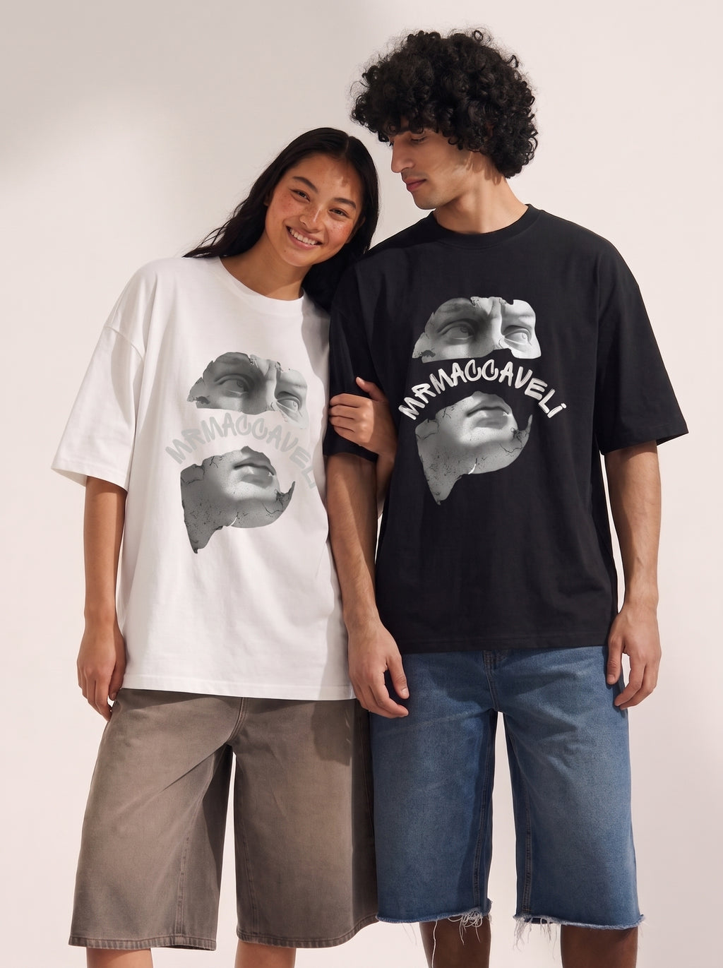 MRMACCAVELI Fracture oversized tee with statue print
