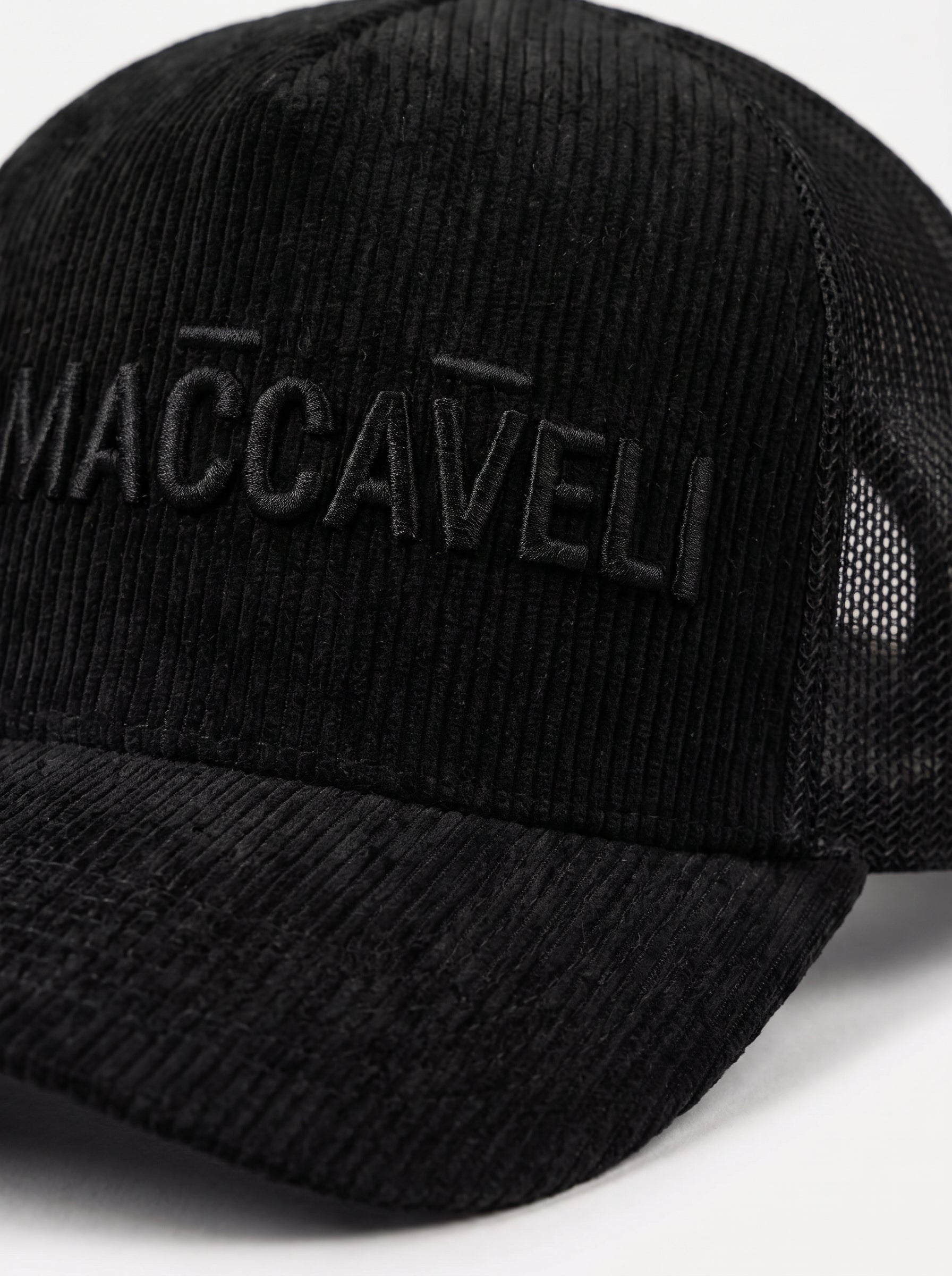 Corduroy Trucker Cap in Black | MRMACCAVELI