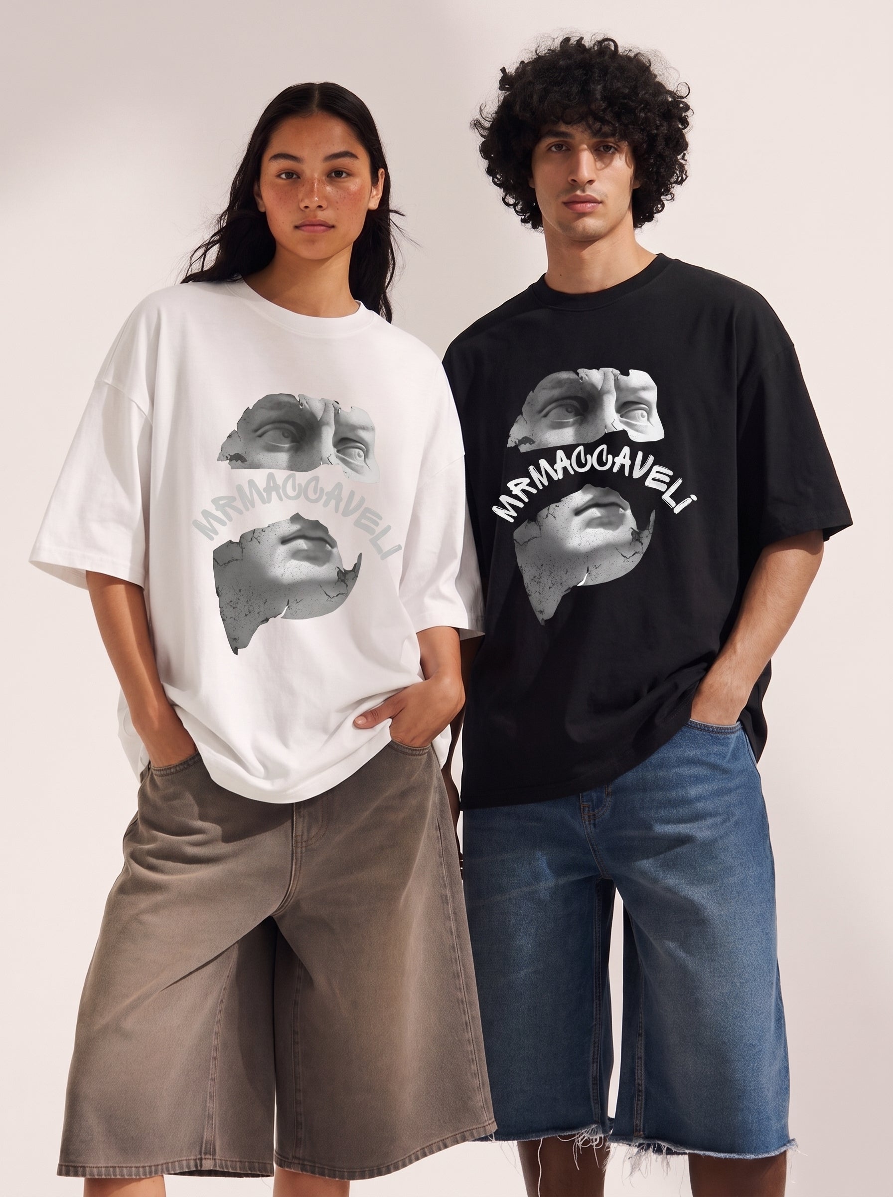 MRMACCAVELI Fracture oversized tee with statue print