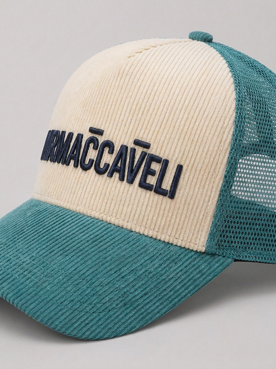 MrMaccaveli corduroy trucker cap in teal and cream