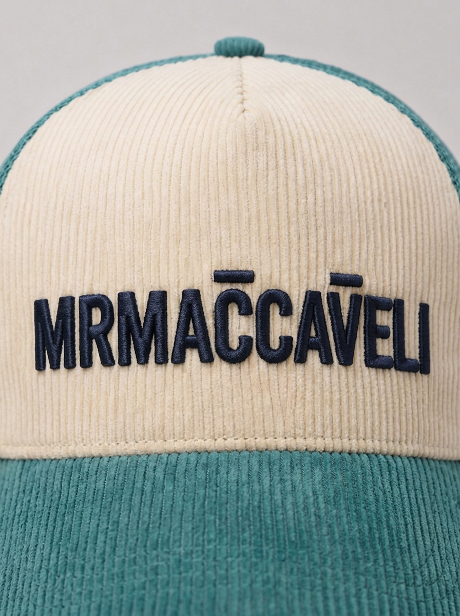 MrMaccaveli corduroy trucker cap in teal and cream