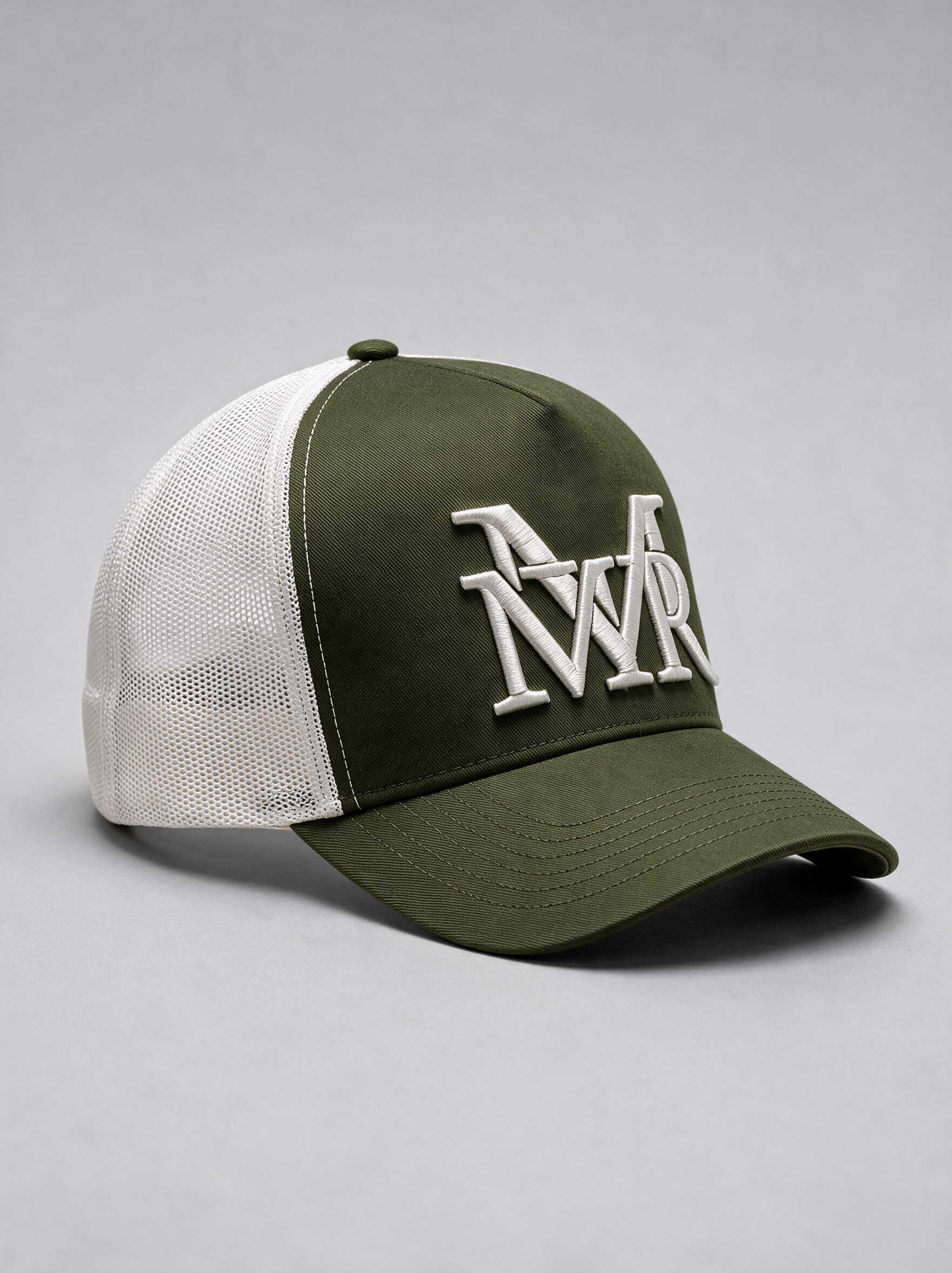 MrMaccaveli monogram trucker cap in olive