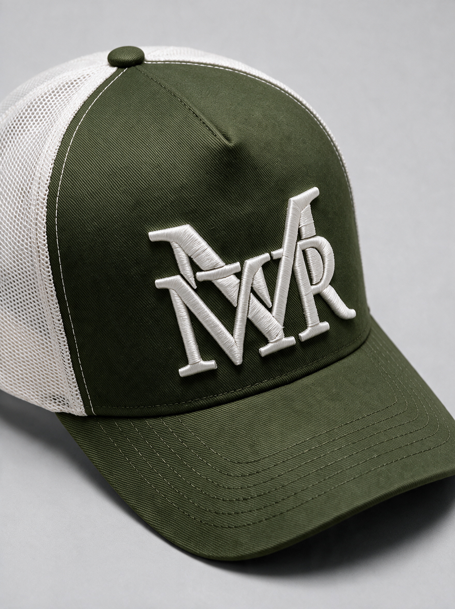 MrMaccaveli monogram trucker cap in olive