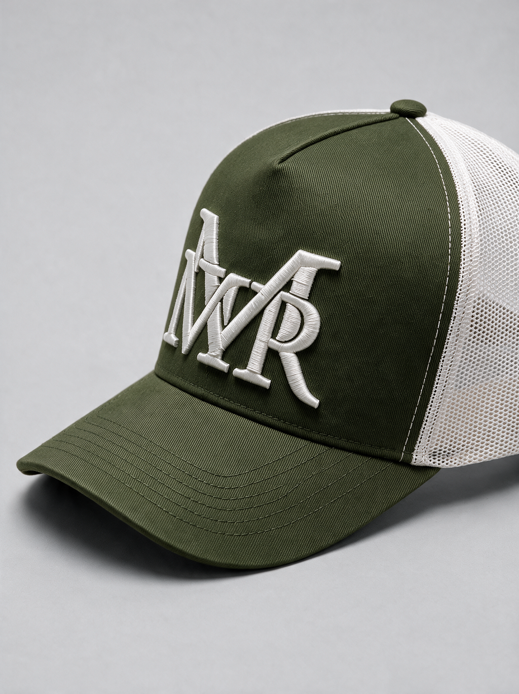 MrMaccaveli monogram trucker cap in olive