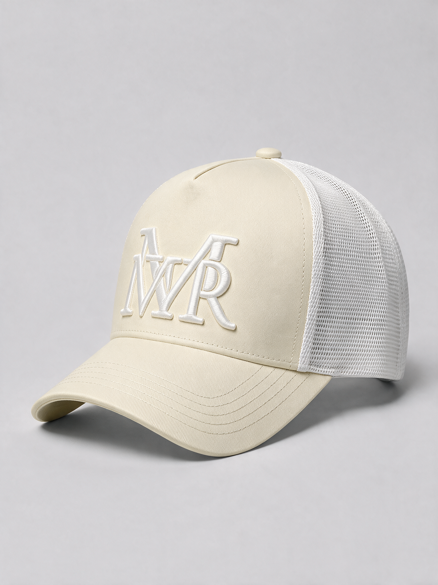 MrMaccaveli monogram trucker cap in cream