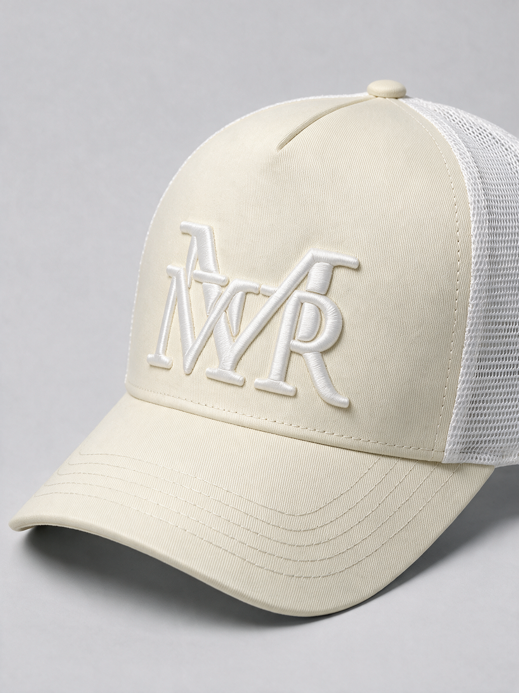MrMaccaveli monogram trucker cap in cream