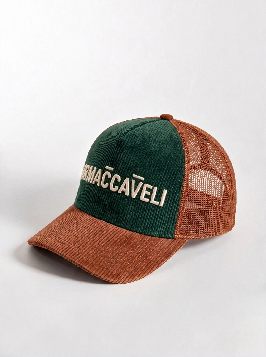 Corduroy Trucker Cap in Forest & Rust | MrMaccaveli