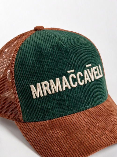 Corduroy Trucker Cap in Forest & Rust | MrMaccaveli