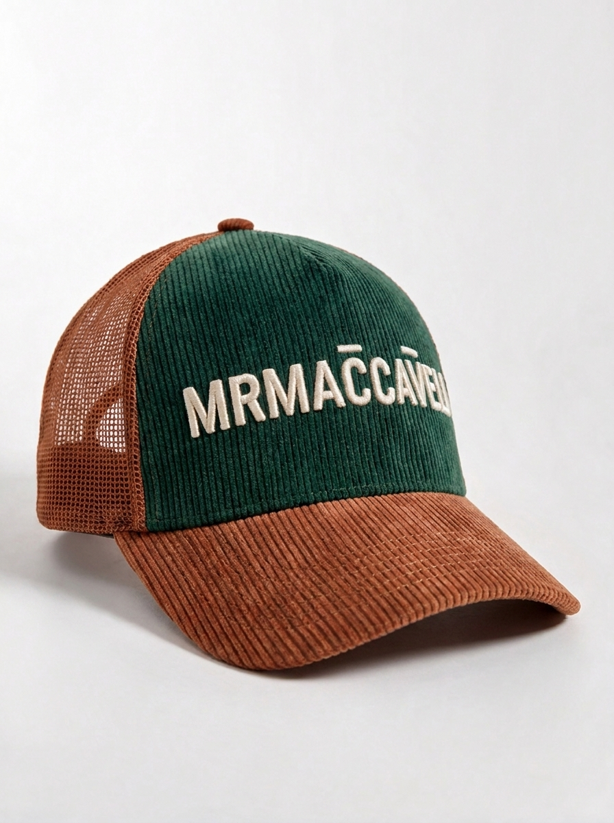 Corduroy Trucker Cap in Forest & Rust | MrMaccaveli